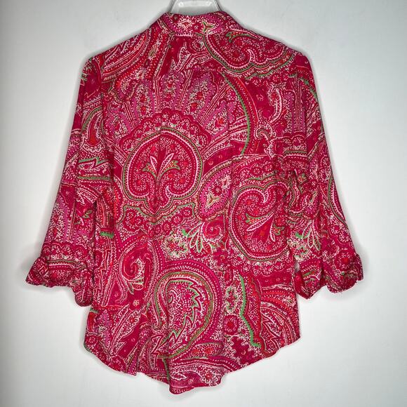 Lauren Pink Cotton Paisley Lightweight Button Down Blouse Shirt Medium - Picture 4 of 5